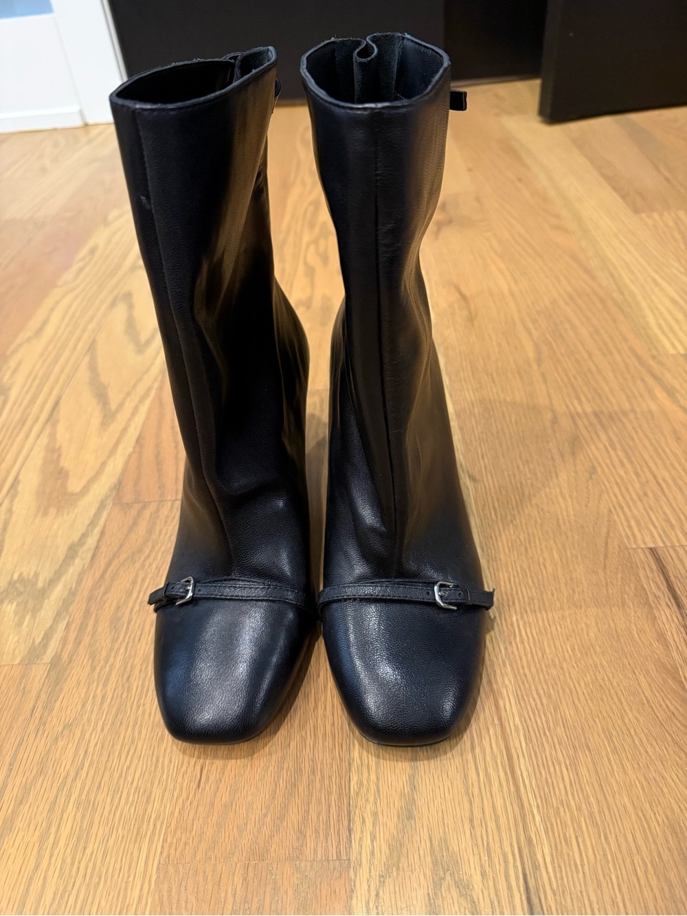 Zara Black Leather Round Toe Ankle Boots 9